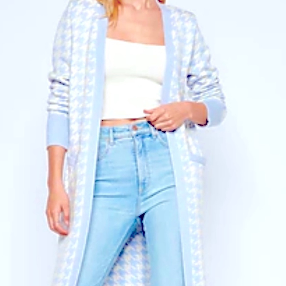 EXPRESS Houndstooth Duster Cardigan with Pockets
